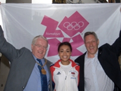 Image (left to right): The Mayor of Guildford, Cllr Terence Patrick; Adelle Tracey - local Olympic future talent; Allan Wells MBE - Olympic gold medal winner